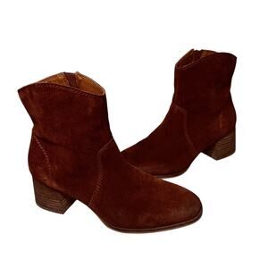 Lucky Brand Boots Laiden Rust Suede Leather Ankle Boho Chunky Heel Zip 7.5M/38